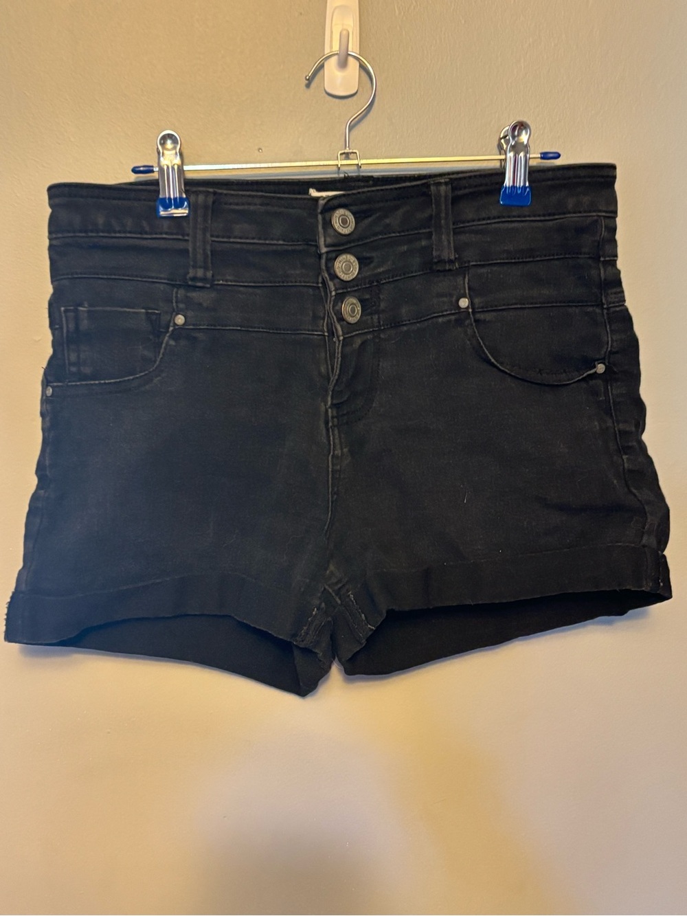 High-Waisted Black Denim Shorts